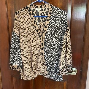 Umgee Leopard Print Wrap Top - Black and Tan